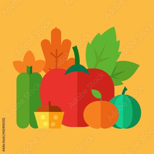 Autumn harvest vegetables and fruits illustration