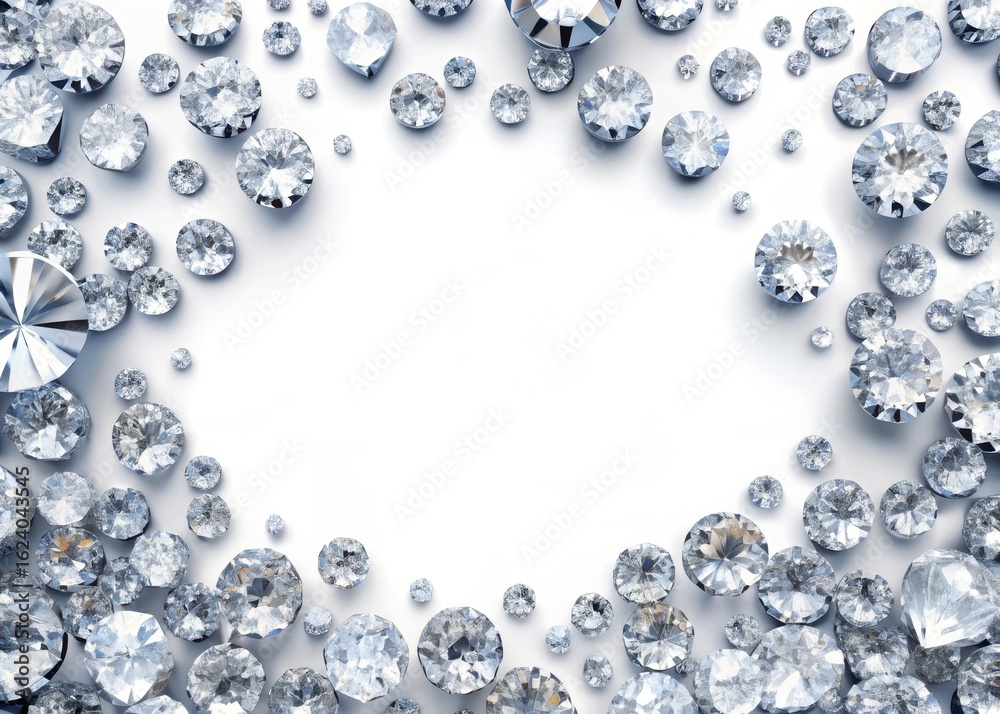 Obraz premium Diamonds scattered along image corners on white background