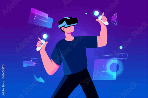 Futuristic Gamer in Virtual Simulation