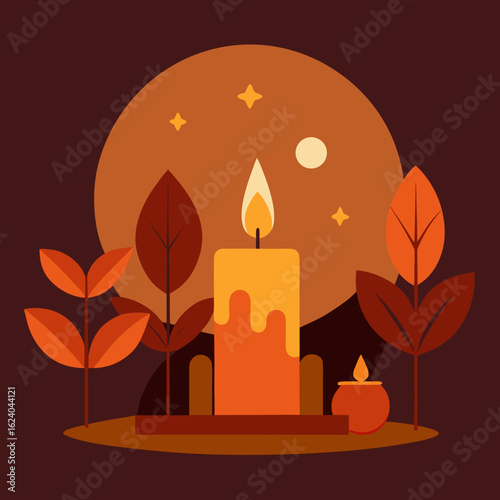 Wallpaper Mural Cozy autumn scene with candle and falling leaves Torontodigital.ca