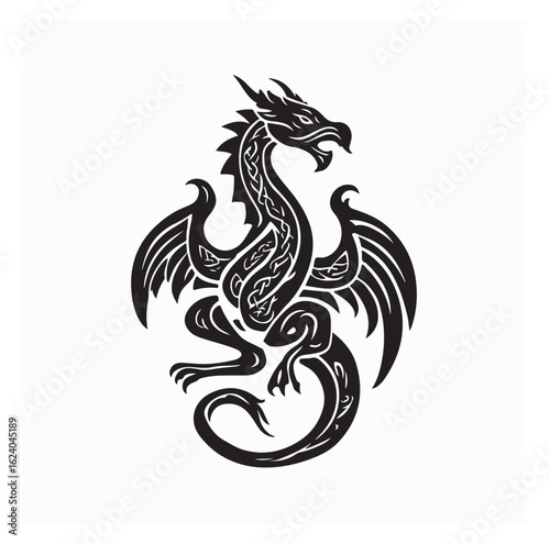 Wallpaper Mural Celtic Mythical Dragon Full Body Vector Illustration in Black and White Tribal Style Torontodigital.ca