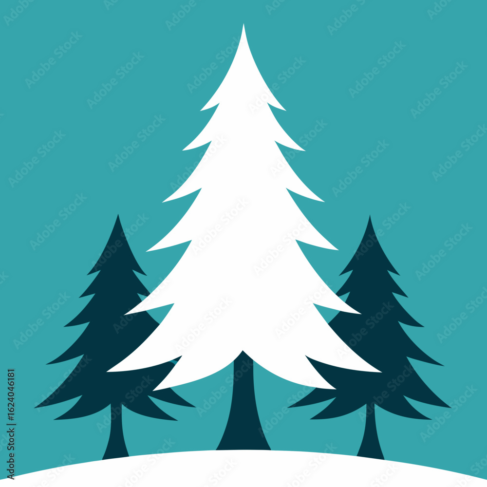 Obraz premium Stylized winter forest scene with a prominent white pine tree