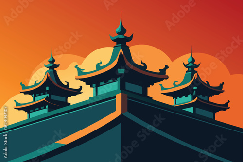 ancient-architectural-roof-detail-with-dragon-stat.eps