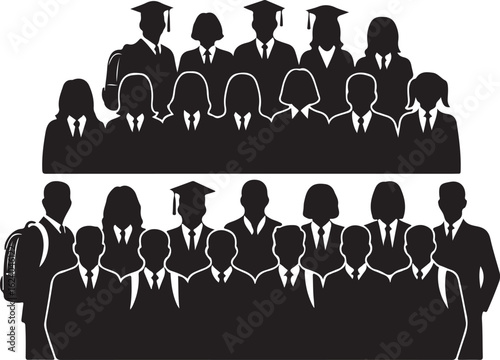 Black silhouette group of graduates wearing caps and gowns graduation people