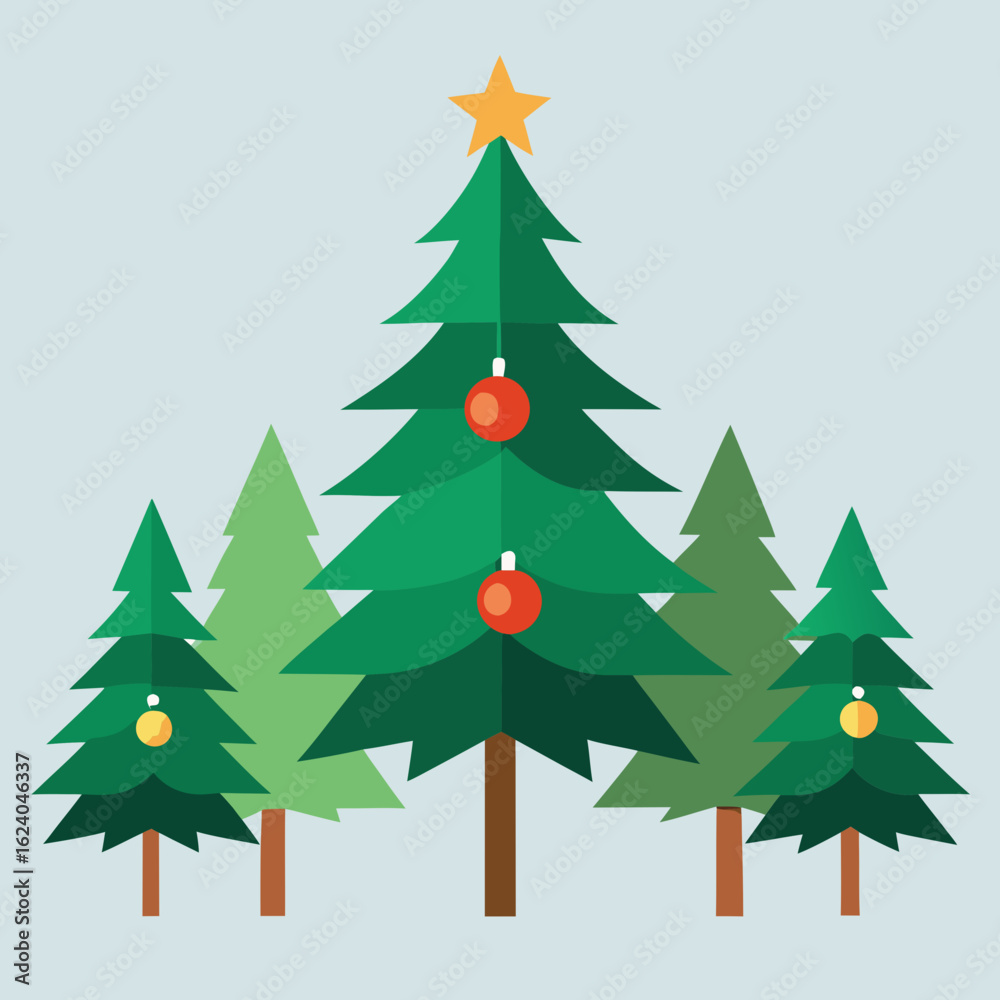 Obraz premium Festive christmas trees decorated with ornaments and a star