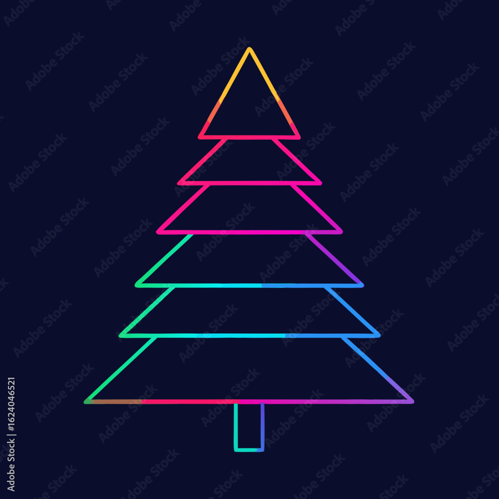 Fototapeta premium Stylized christmas tree with neon rainbow gradient on dark background