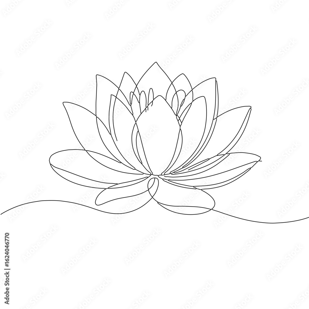 Fototapeta premium Continious line art Lotus Flower Line Drawing – Minimalist Continuous Line Art Symbolizing Purity and Spiritual Awakening