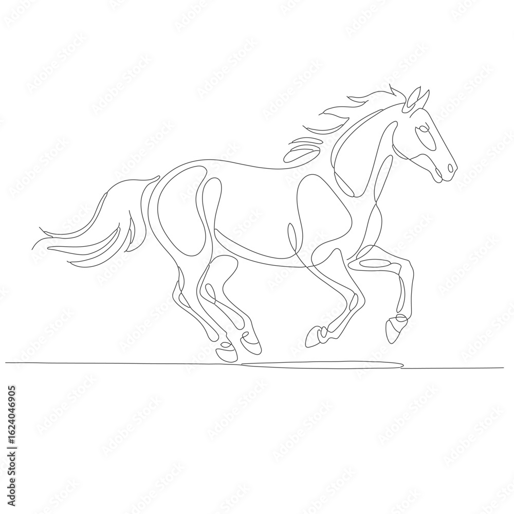 Obraz premium Continious line art Running Horse – Minimalist Continuous Line Art Symbolizing Grace and Freedom