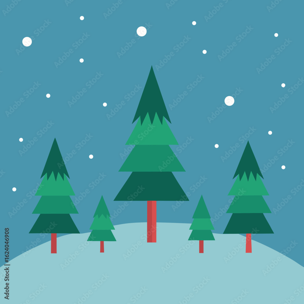 Obraz premium Stylized evergreen trees in a snowy winter landscape