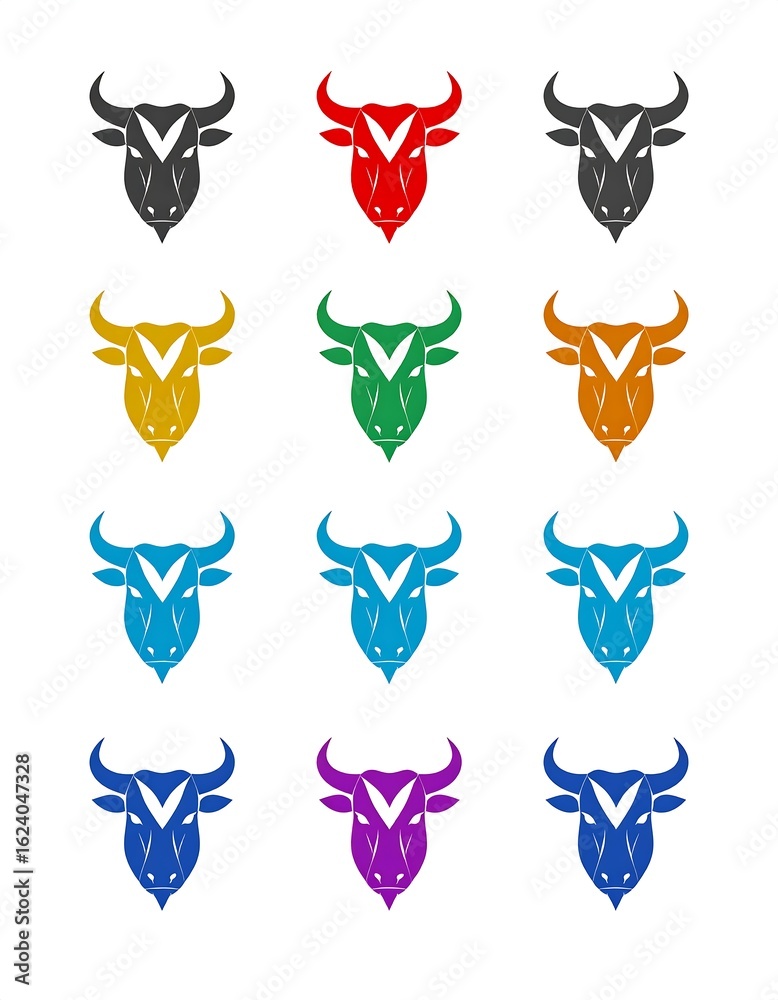 Fototapeta premium Colorful bull head icons