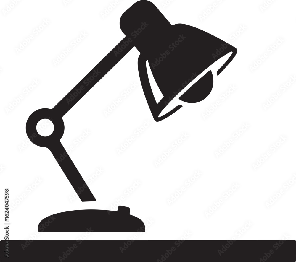 Black silhouette of a desk lamp on a surface light illumination Black silhouette of a desk lamp on a surface light illumination