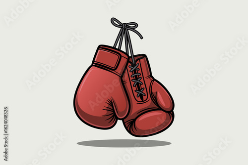 Displays two red boxing gloves hanging by their laces. Perfect for sportsthemed designs and fitness promotions.