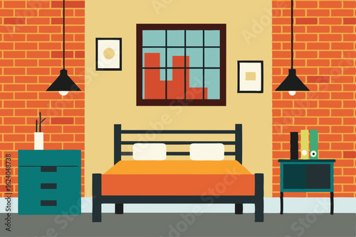 artistic loft style bedroom with exposed brick  wa (1).eps