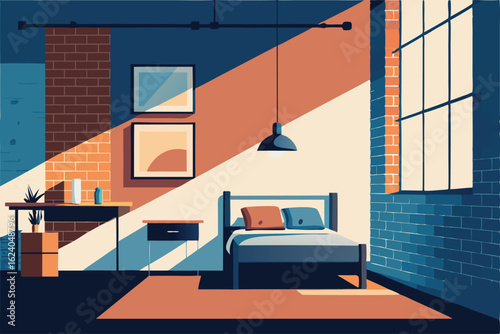 artistic loft style bedroom with exposed brick  wa.eps
