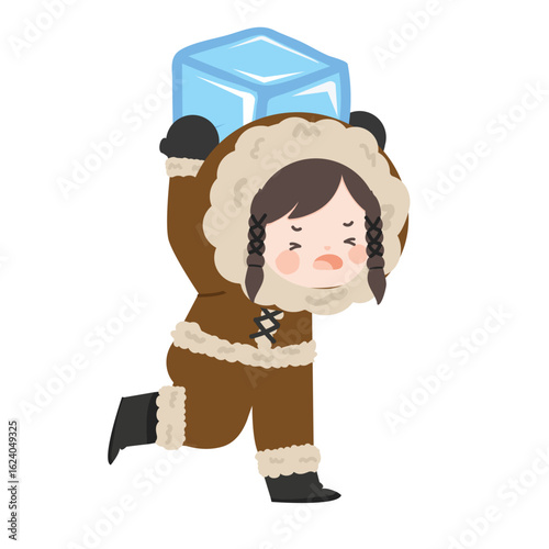 Cartoon Girl Carrying Large Ice Cube