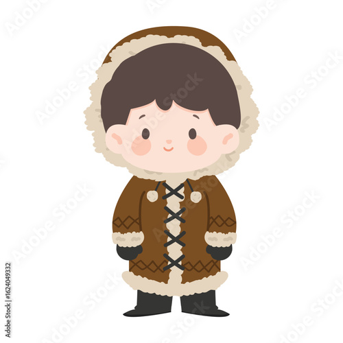 Illustration of Boy Wearing Winter Eskimo Outfit