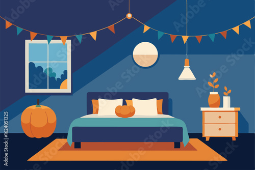 bedroom with festive seasonal decor   pumpkins  ga.eps
