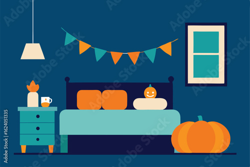 bedroom with festive seasonal decor   pumpkins  ga (1).eps
