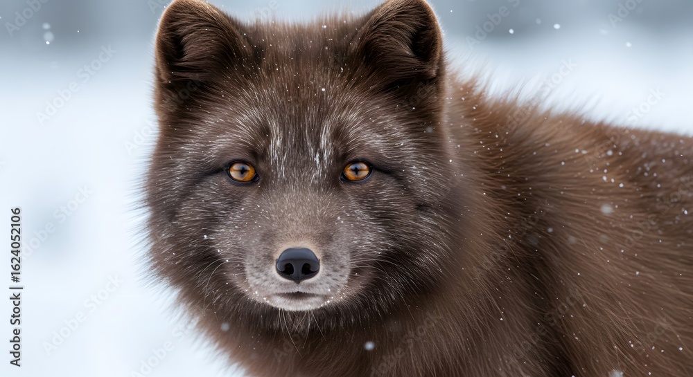 Obraz premium Arctic Fox in Winter Wilderness: A captivating close-up of a majestic arctic fox, its fur a blend of brown and gray, staring directly into the camera with captivating eyes.