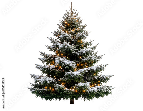 Outdoor Christmas Tree Covered in Snow and Lights – Transparent PNG Prompt