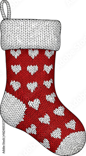 Red Stocking with White Hearts Pattern