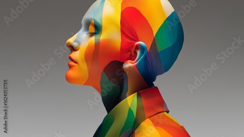 Colorful Abstract Portrait with Vivid Patterns on a Calm Female Face