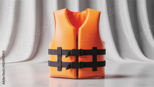 Orange life vest with black straps buckles safety equipment