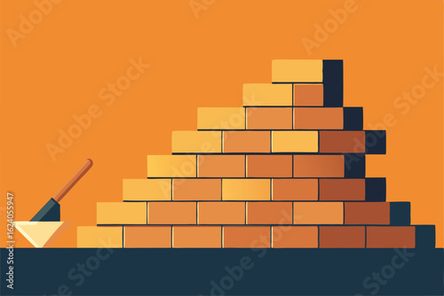 bricklaying scene with stacked materials  trowel  .eps