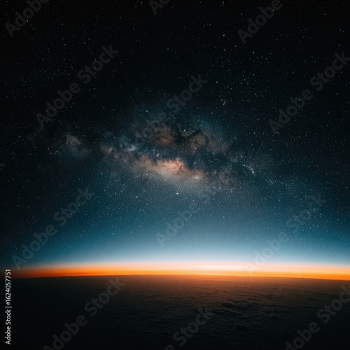 Milky Way over sunrise, clouds