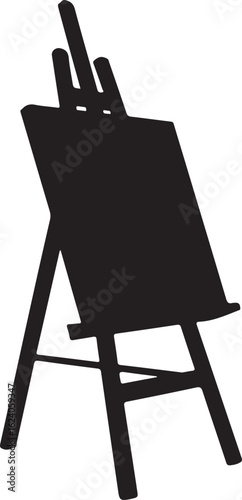 Black silhouette of an artist's easel with a blank canvas painting drawing