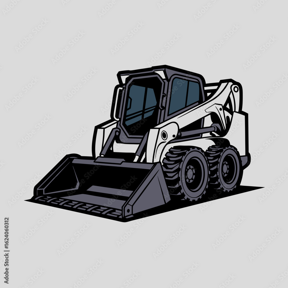 Naklejka premium Of a mini excavator in a simple black and white design. Suitable for constructionthemed designs and industrial visuals.