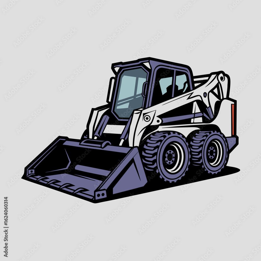 Naklejka premium Of a mini excavator in a simple black and white design. Suitable for constructionthemed designs and industrial visuals.