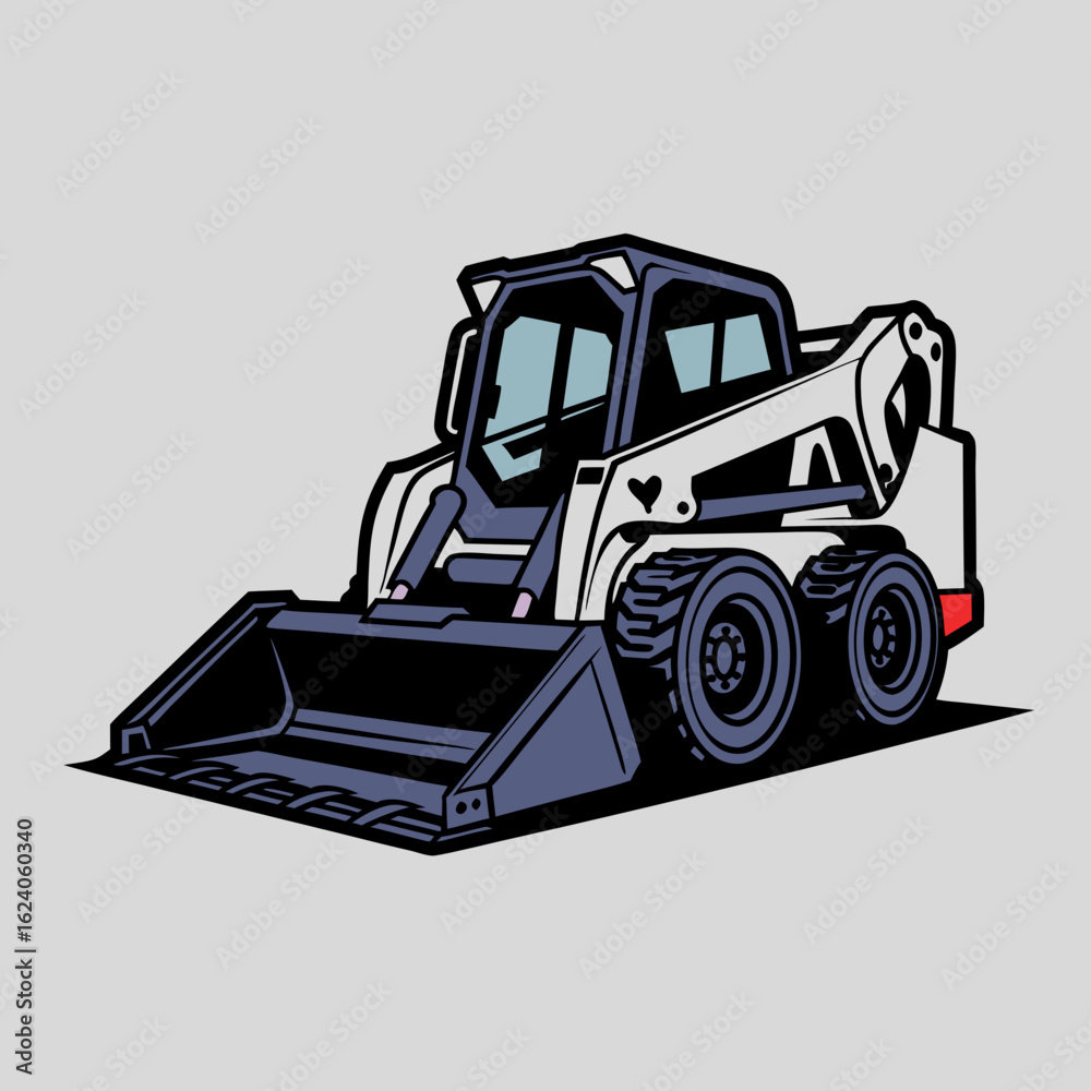 Naklejka premium Of a mini excavator in a simple black and white design. Suitable for constructionthemed designs and industrial visuals.