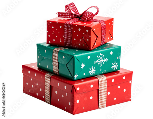  Stack of Wrapped Presents in Assorted Colors and Patterns – Isolated PNG