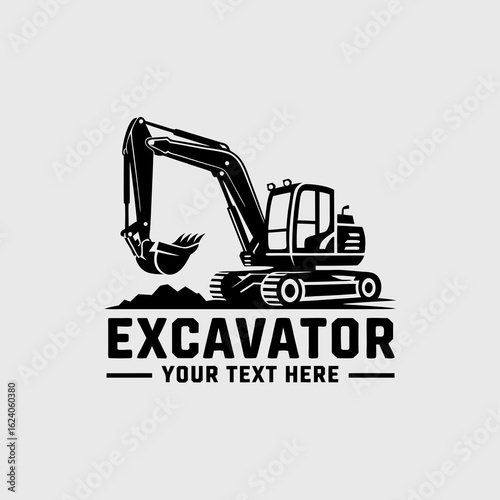 Mini excavator vector art with customizable text for construction, excavation, heavy machinery designs, and equipment graphics for digital use.