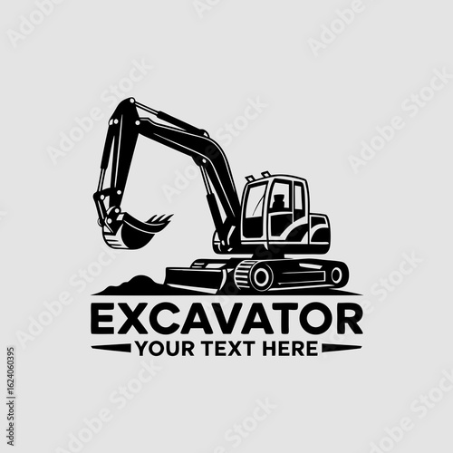 Mini excavator vector art with customizable text for construction, excavation, heavy machinery designs, and equipment graphics for digital use.