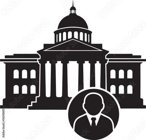 Black silhouette of government building with person icon architecture capitol