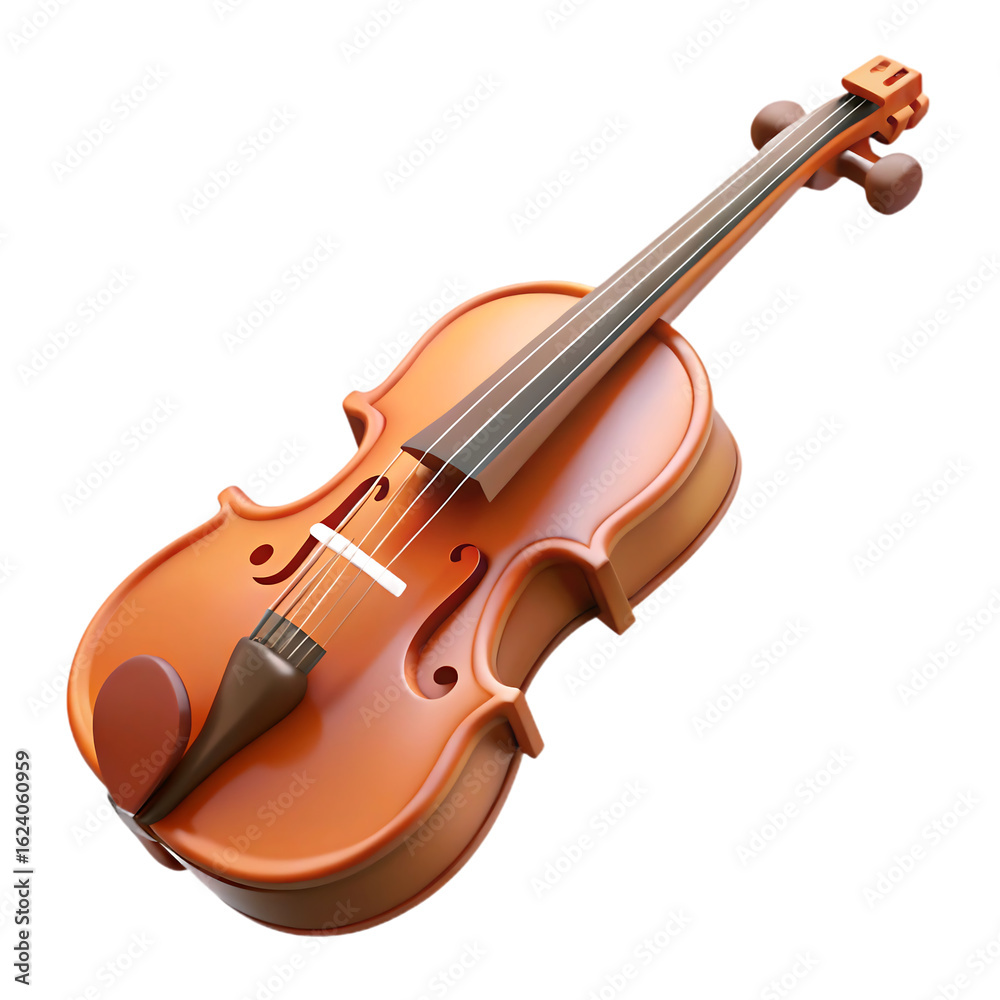 Fototapeta premium A detailed 3 D render of a classic wooden violin with four strings and f-holes against a solid black background
