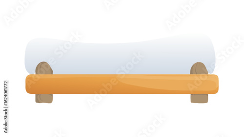 Illustration of a neatly folded white towel on a wooden rack, isolated on white background, perfect for bathroom or spathemed designs and illustrations