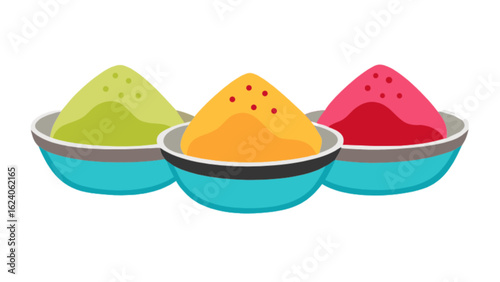 Colorful spices in bowls isolated on white background, a vibrant and flavorful collection of ingredients for asian, indian, and oriental cuisine