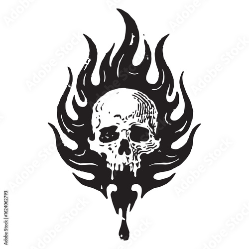 A vintage-style tattoo design showcasing a dynamic flame silhouette inspired by 90s motorcycle and hot rod culture. 