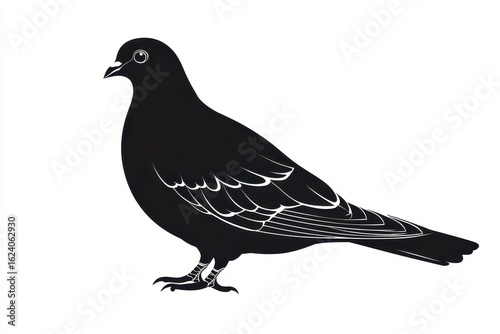 Hopping pigeon icon vector illustration isoleted on white background in black silhouette complex photo.