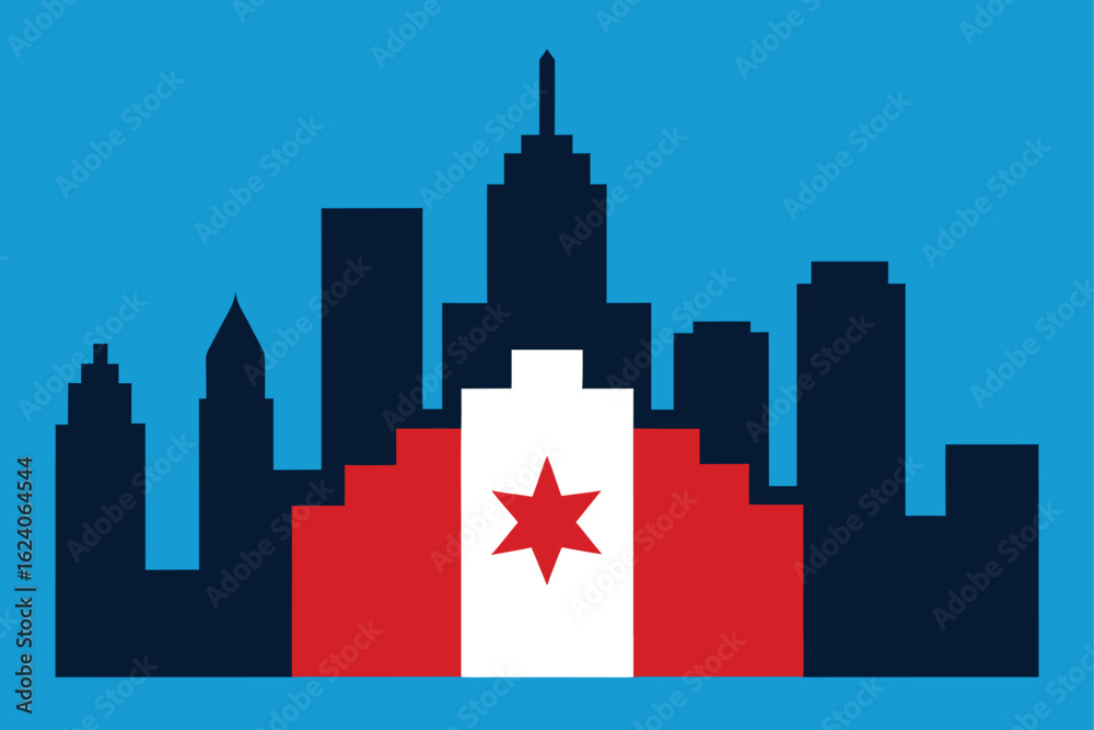 Fototapeta premium chicago-skyline-merged-with-flag-and-symbols-- (1).eps