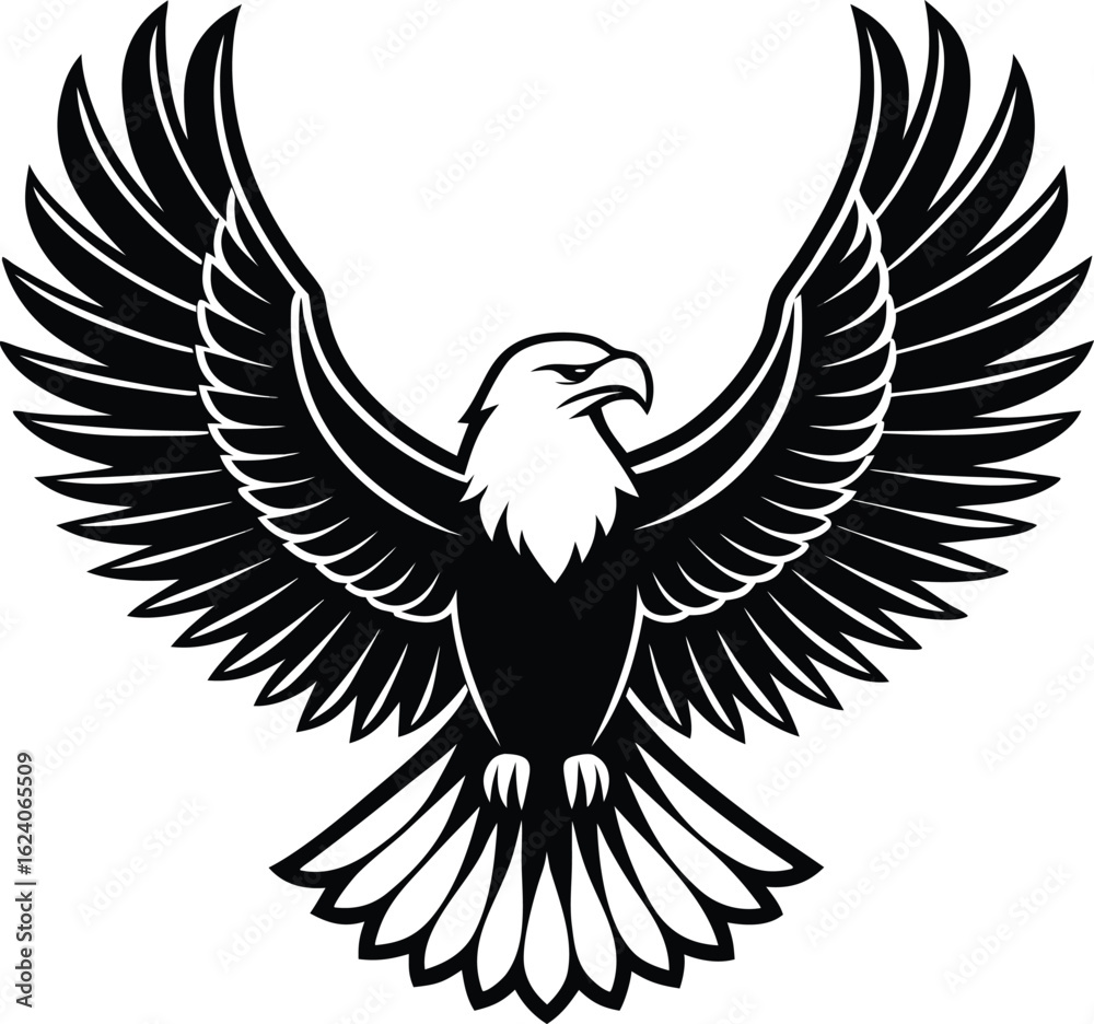 Fototapeta premium Black silhouette of an eagle with outstretched wings on a white background bird 1