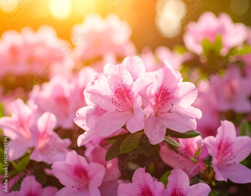 Beautiful pink azaleas in sunlight