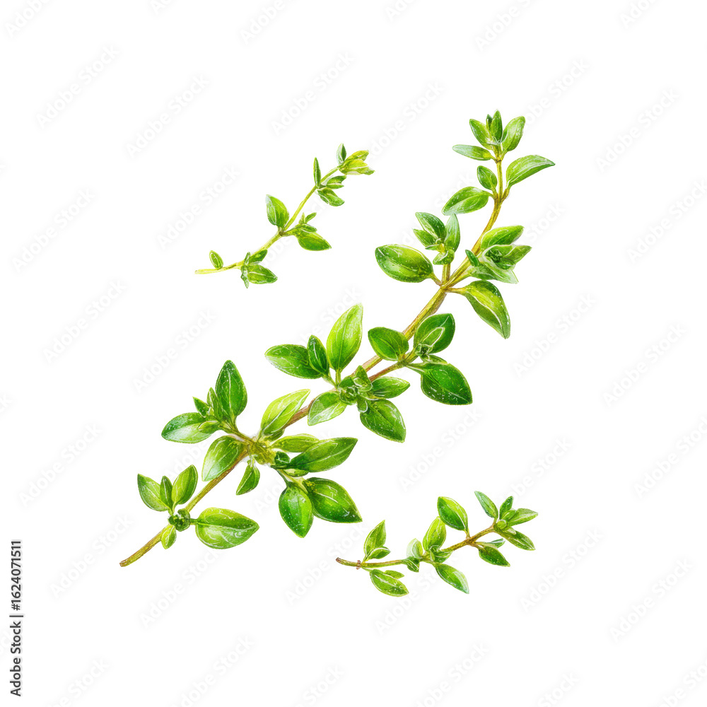 Fototapeta premium Fresh Thyme Sprigs Isolated on Black Background - Culinary Herb Collection