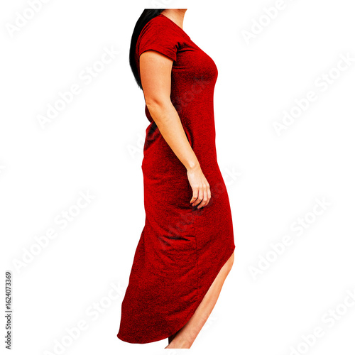 Show Off Your Designs In A Professional Manner With This Side View Alluring Dress Mockup In Oriental Red Color.