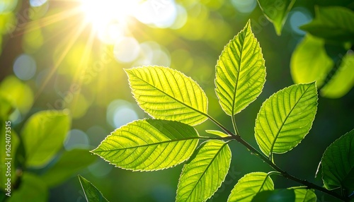 Sunlight Illuminating Vibrant Green Leaves