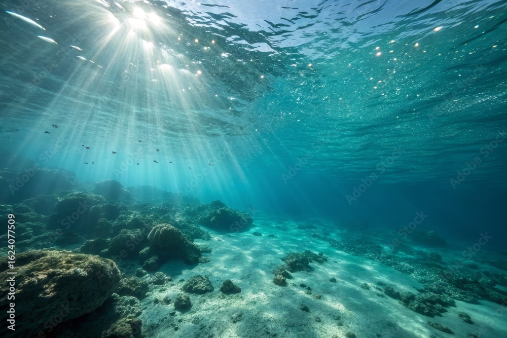 Naklejka premium Underwater Sunlight on Ocean Floor