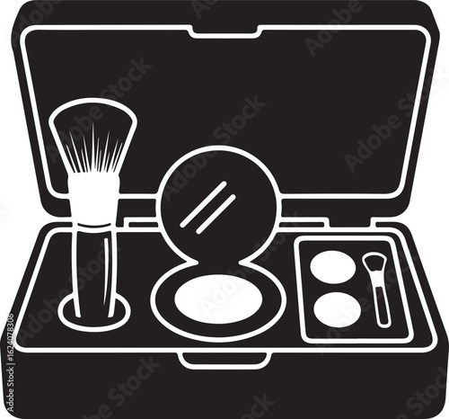 Open makeup case with brush mirror and compacts cosmetic bag beauty